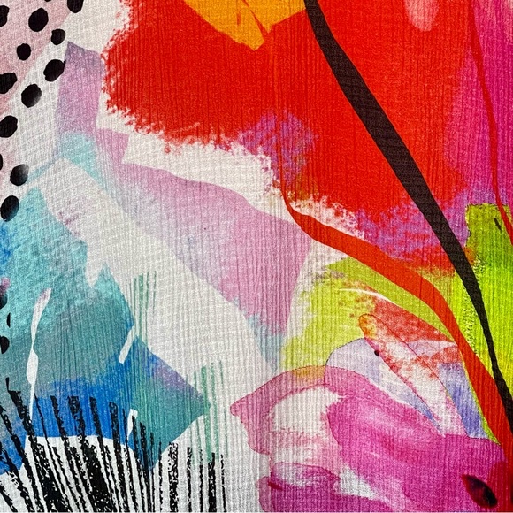 Ali Mikes Multi-colored Bell Sleeve Wire Point Collar Abstract Blouse Sz L - Picture 4 of 9